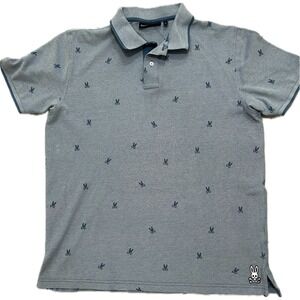 Psycho Bunny  Pique Tail Crest All Over Print S/S Blue Polo Shirt Mens 6